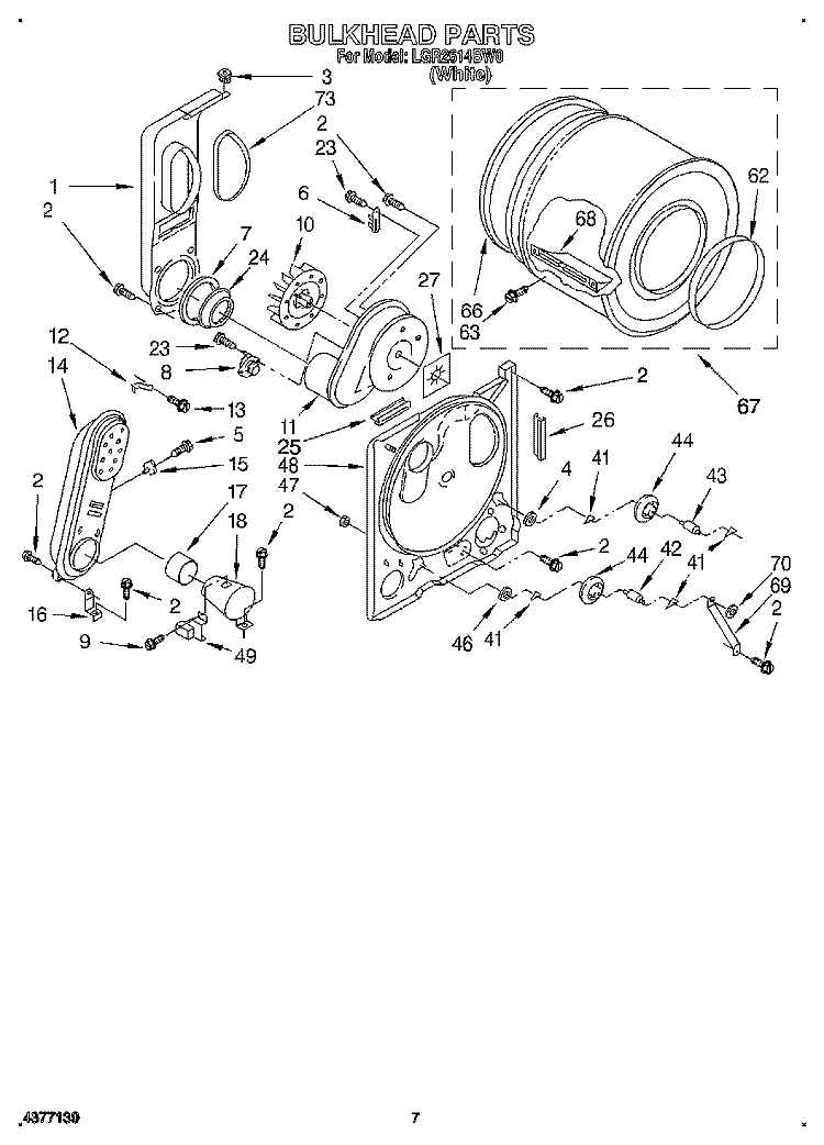 BULKHEAD Diagram and Parts List for LGR2614BW0  Whirlpool Dryer