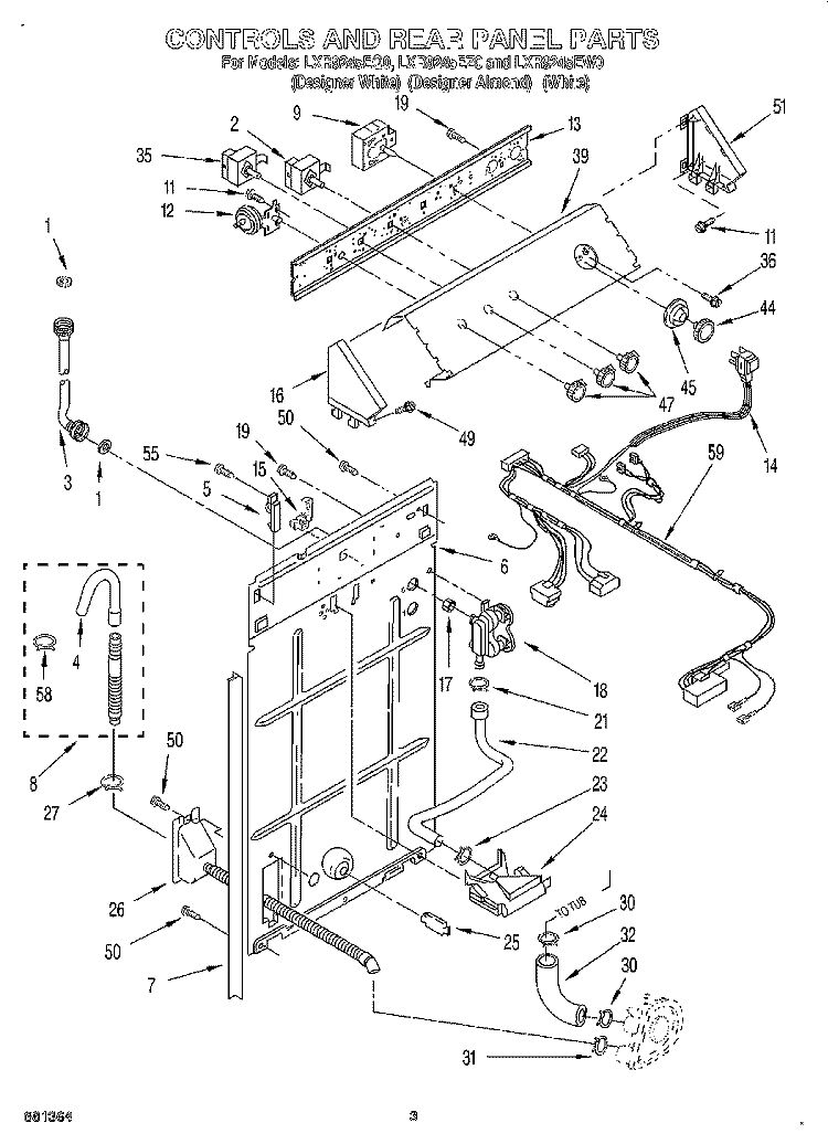 CONTROLS AND REAR PANEL Diagram and Parts List for LXR9245EZ0  Whirlpool Washer