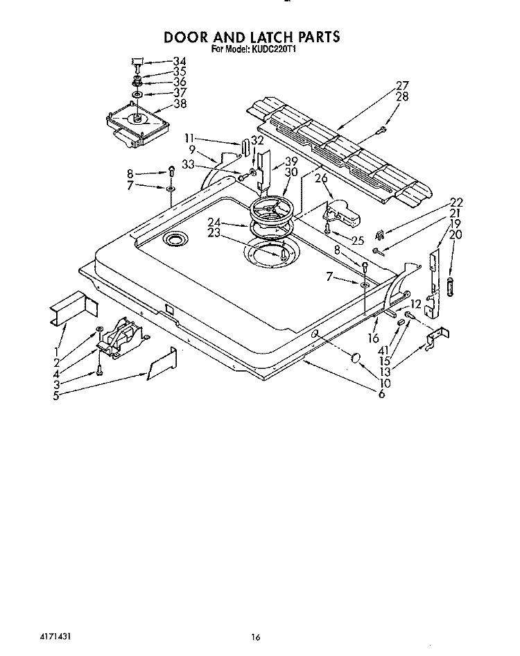 DOOR AND LATCH Diagram and Parts List for KUDC220T1  KitchenAid Dishwasher