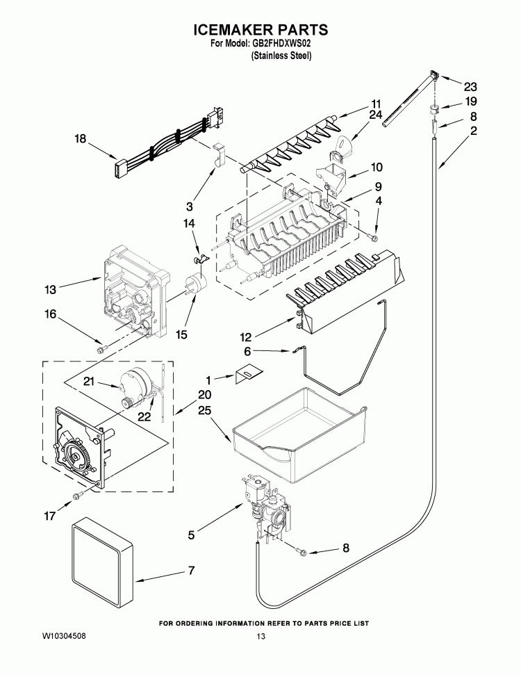 ICEMAKER PARTS Diagram and Parts List for GB2FHDXWS02  Whirlpool Refrigerator