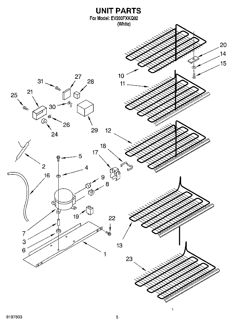 UNIT Diagram and Parts List for EV200FXKQ02  Whirlpool Freezer