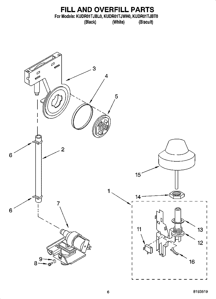 FILL AND OVERFILL PARTS Diagram and Parts List for KUDR01TJBT0  KitchenAid Dishwasher