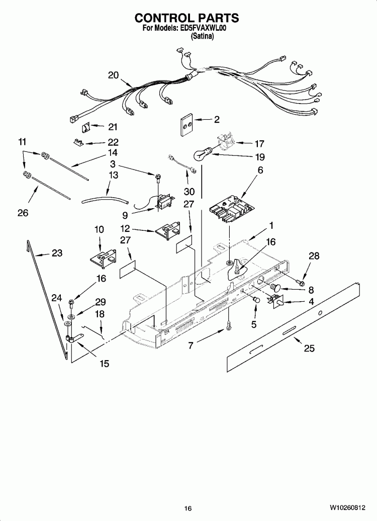 CONTROL PARTS Diagram and Parts List for ED5FVAXWL00  Whirlpool Refrigerator