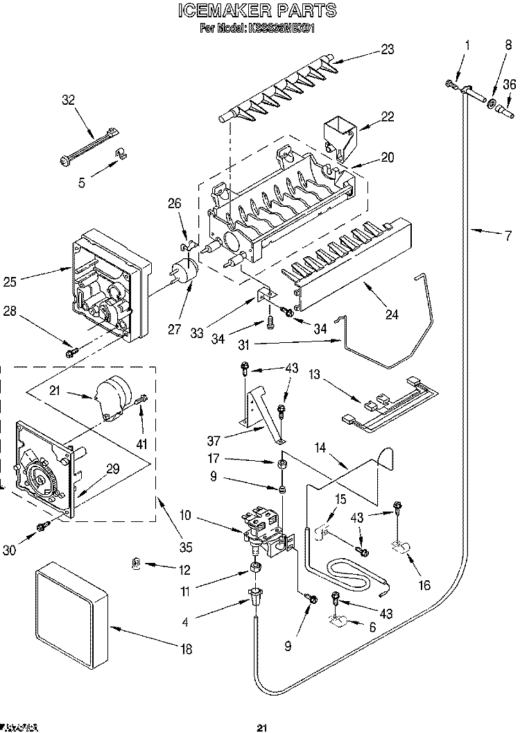 ICEMAKER, LITERATURE Diagram and Parts List for KSSS36MBX01  KitchenAid Refrigerator