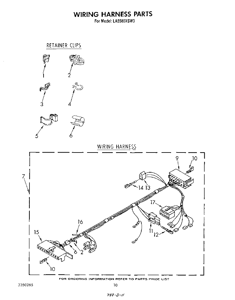 WIRING HARNESS Diagram and Parts List for LA5580XSW3  Whirlpool Washer