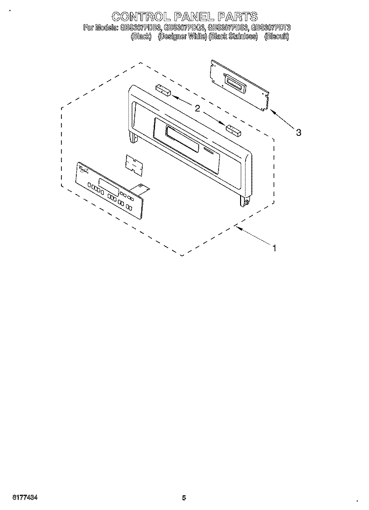 CONTROL PANEL Diagram and Parts List for GBS307PDB3  Whirlpool Wall Oven