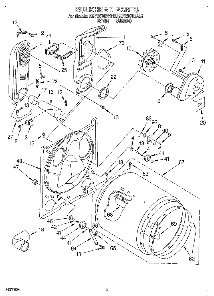 BULKHEAD Diagram and Parts List for KGYE670BWH3  KitchenAid Dryer