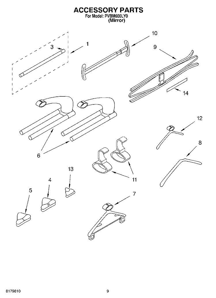 ACCESSORY Diagram and Parts List for PVBM600LY0  Whirlpool Cabinet