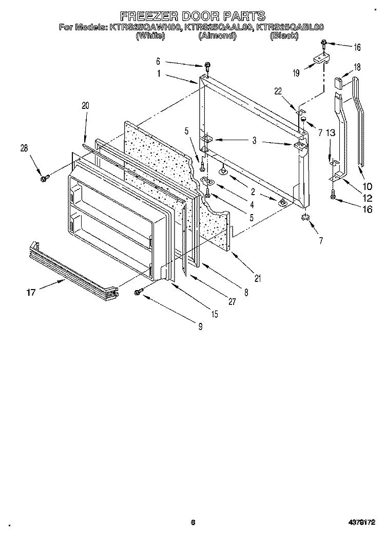 FREEZER DOOR Diagram and Parts List for KTRS25QAAL00  KitchenAid Refrigerator