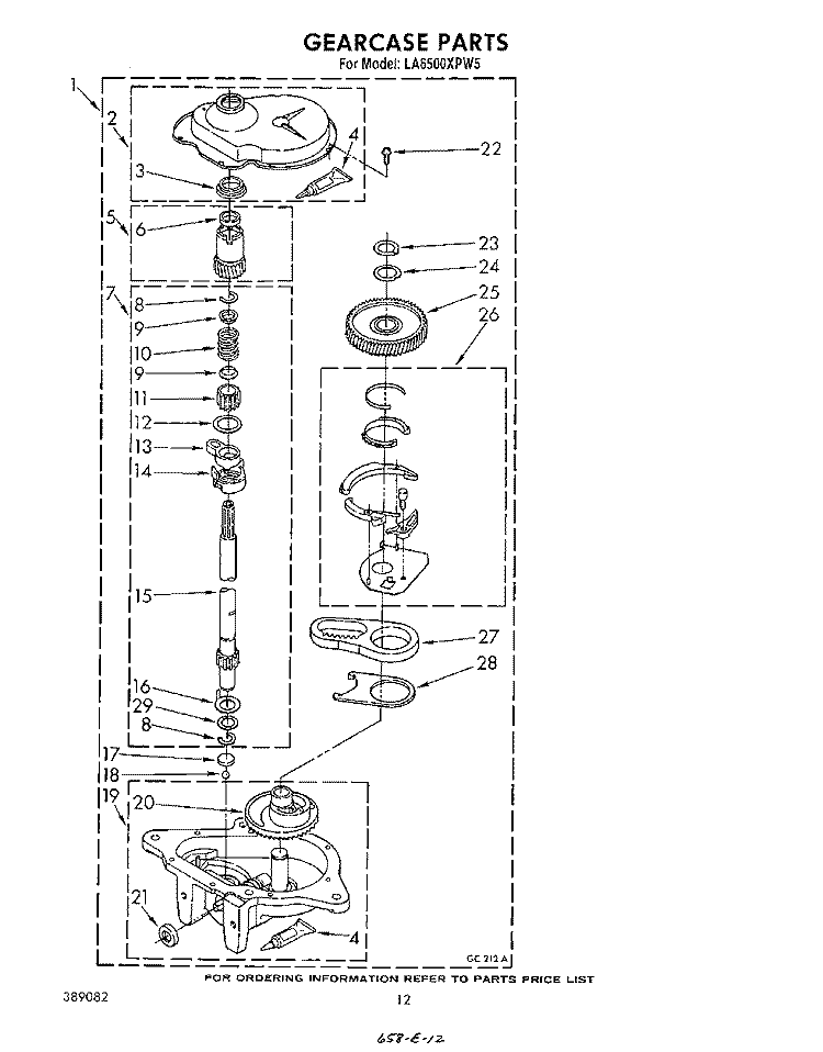 GEARCASE Diagram and Parts List for LA6500XPW5  Whirlpool Washer