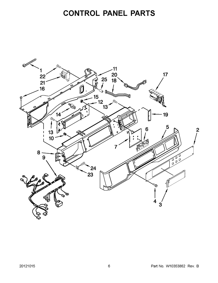 CONTROL PANEL PARTS Diagram and Parts List for 3LCHW9100YQ0  Whirlpool Washer