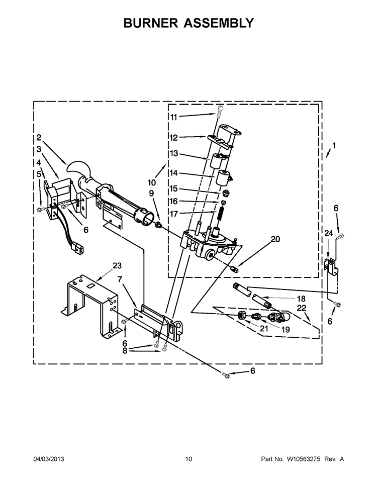 BURNER ASSEMBLY Diagram and Parts List for CSP2761TQ4  Whirlpool Dryer