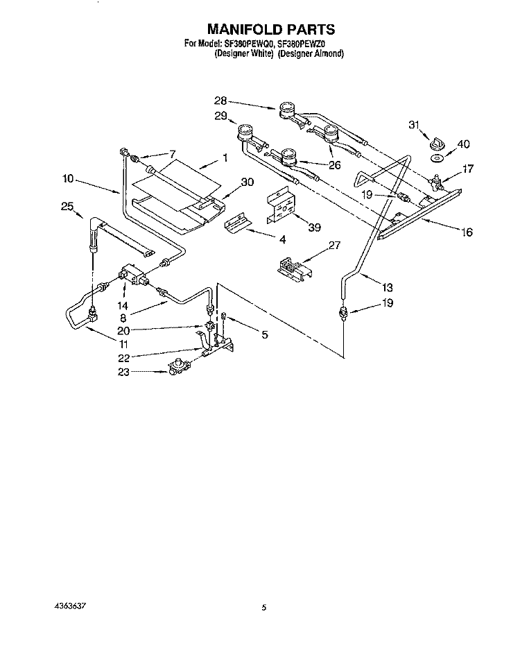 MANIFOLD Diagram and Parts List for SF380PEWQ0  Whirlpool Range