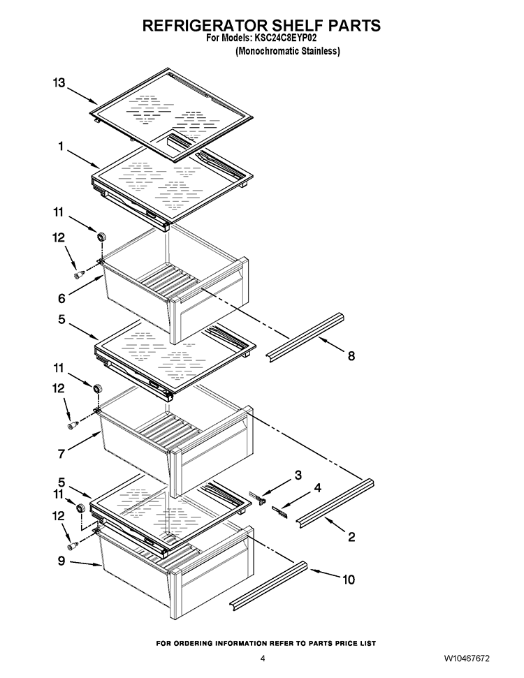 REFRIGERATOR SHELF PARTS Diagram and Parts List for KSC24C8EYP02  KitchenAid Refrigerator