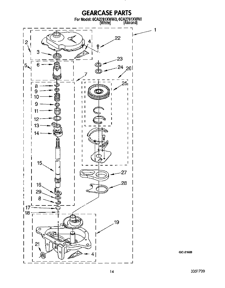 GEARCASE Diagram and Parts List for 6CA2781XWW0  Whirlpool Washer