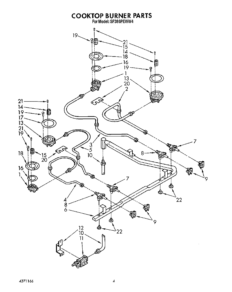 COOKTOP BURNER Diagram and Parts List for SF386PEWW4  Whirlpool Range