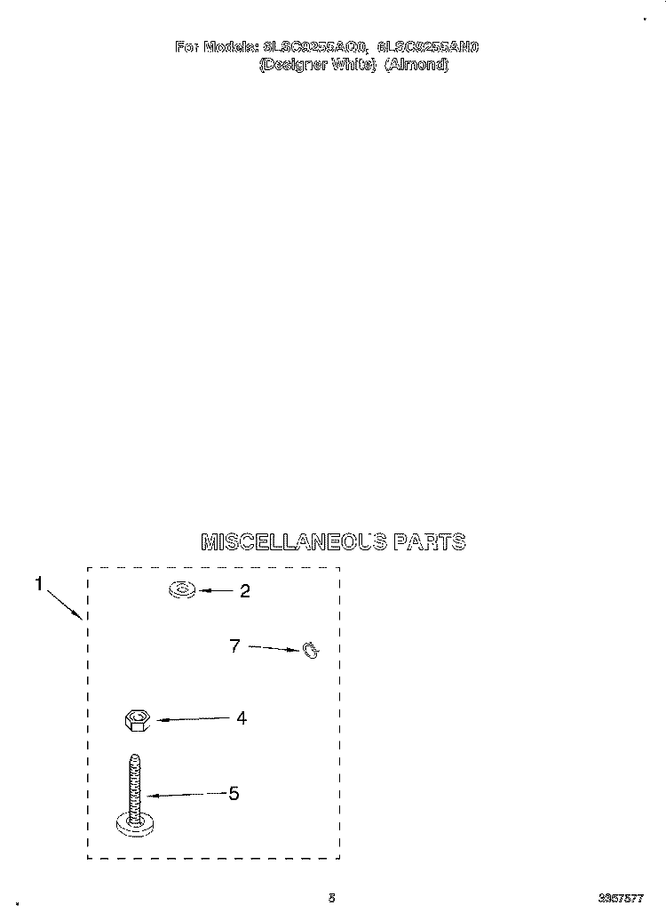 MISCELLANEOUS Diagram and Parts List for 6LSC9255AQ0  Whirlpool Washer