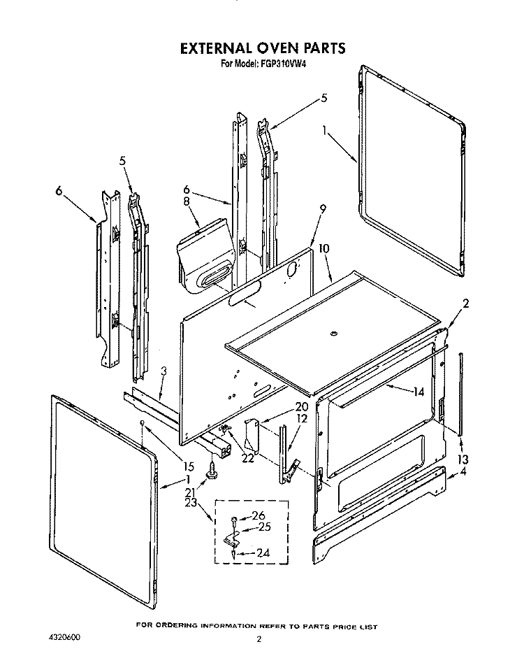 EXTERNAL OVEN Diagram and Parts List for FGP310VW4  Roper Range