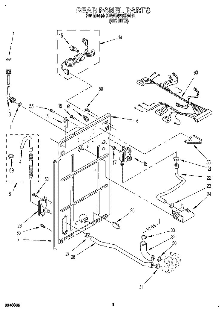 REAR PANEL Diagram and Parts List for KAWE670BWH1  KitchenAid Washer