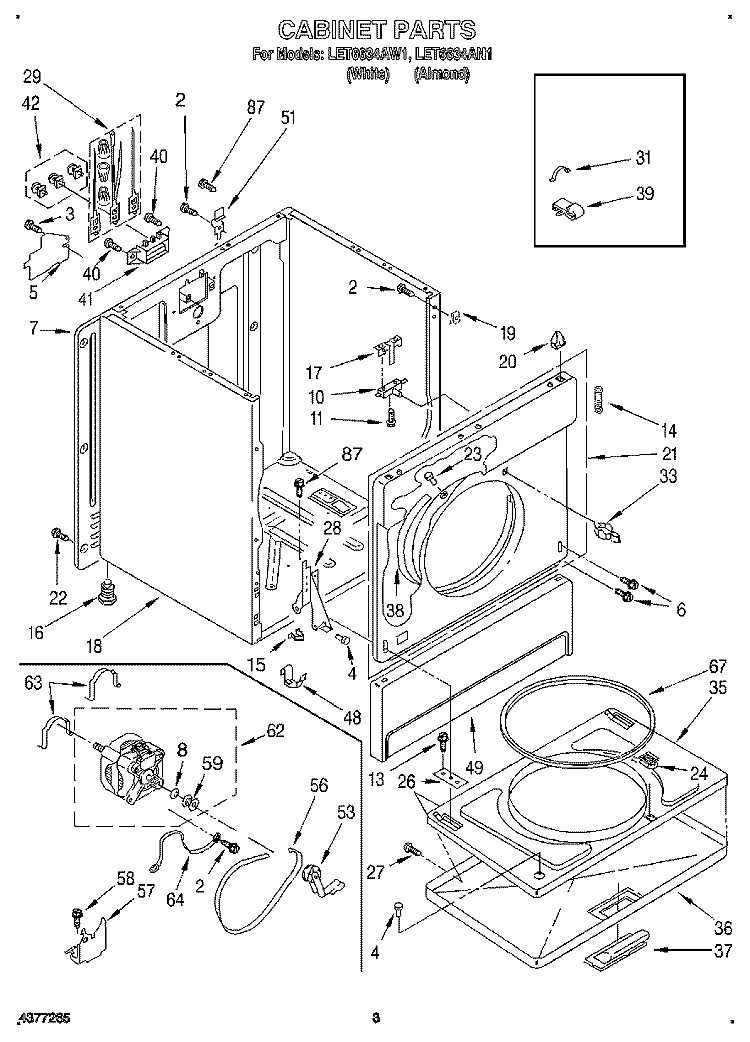 SECTION Diagram and Parts List for LET6634AW1  Whirlpool Dryer