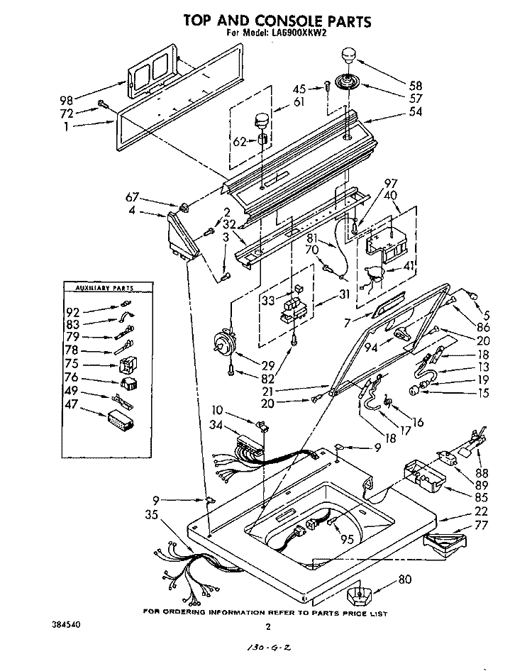TOP AND CONSOLE Diagram and Parts List for LA6900XKW2  Whirlpool Washer