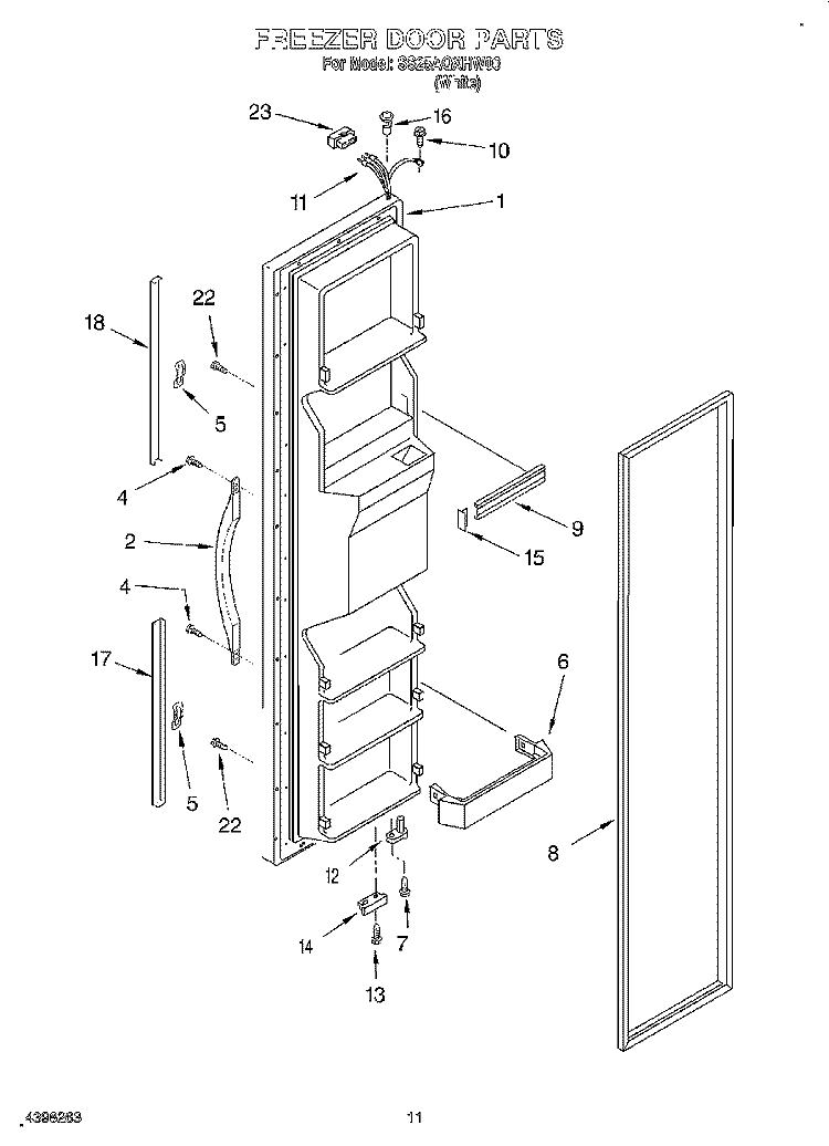 FREEZER DOOR Diagram and Parts List for SS25AQXHW00  Whirlpool Refrigerator