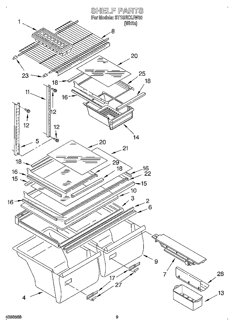 SHELF, OPTIONAL Diagram and Parts List for ST18PKXJW00  Whirlpool Refrigerator