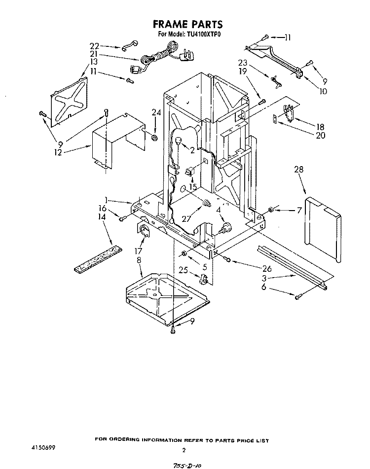 FRAME Diagram and Parts List for TU4100XTP0  Whirlpool Trash Compactor