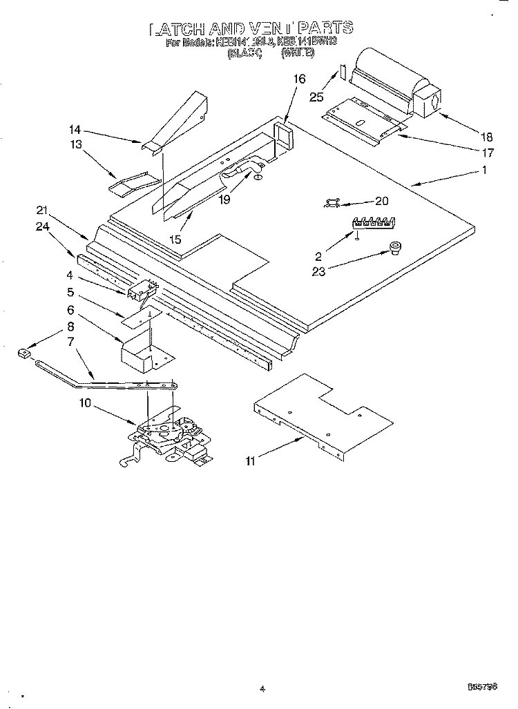 LATCH AND VENT Diagram and Parts List for KEBI141BWH3  KitchenAid Wall Oven
