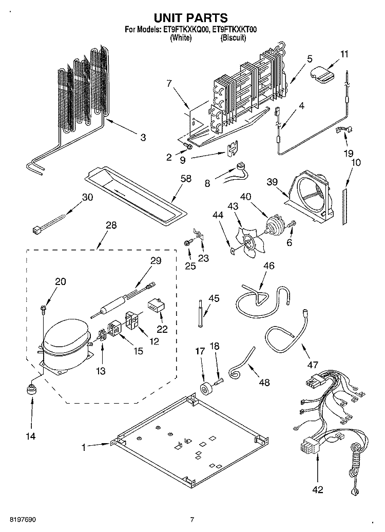 UNIT Diagram and Parts List for ET9FTKXKT00  Whirlpool Refrigerator