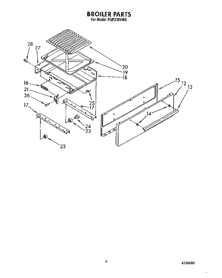 BROILER Diagram and Parts List for FGP335VL0  Roper Range