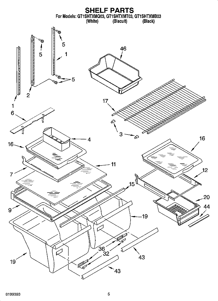 SHELF PARTS Diagram and Parts List for GT1SHTXMT03  Whirlpool Refrigerator
