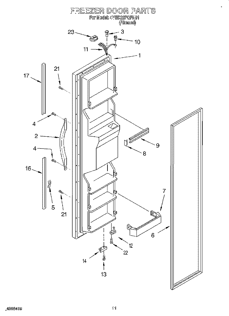 FREEZER DOOR Diagram and Parts List for 4YED22PQFN01  Whirlpool Refrigerator