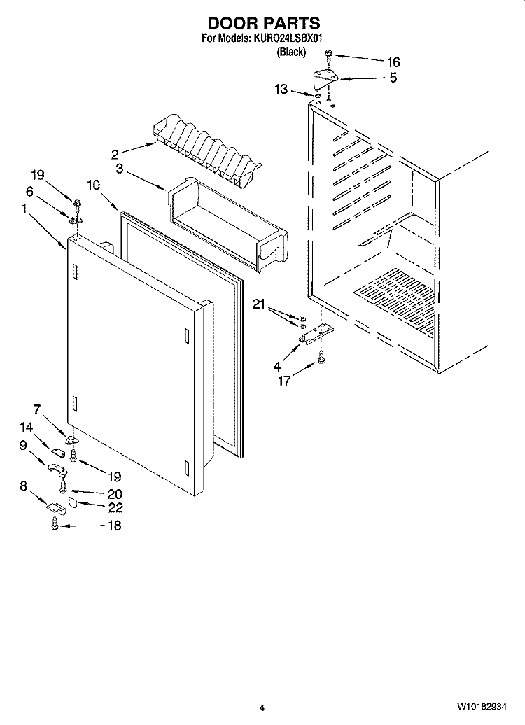 DOOR PARTS Diagram and Parts List for KURO24LSBX01  KitchenAid Refrigerator