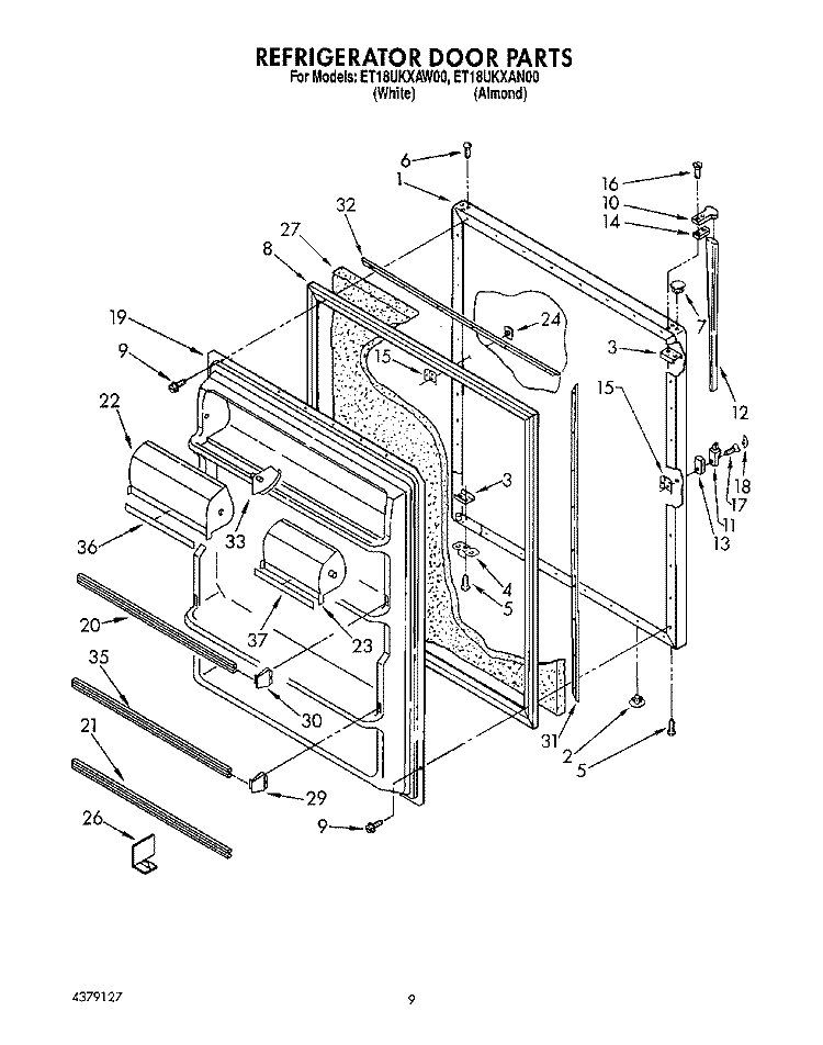 REFRIGERATOR DOOR, LIT/OPTIONAL Diagram and Parts List for ET18UKXAN00  Whirlpool Refrigerator