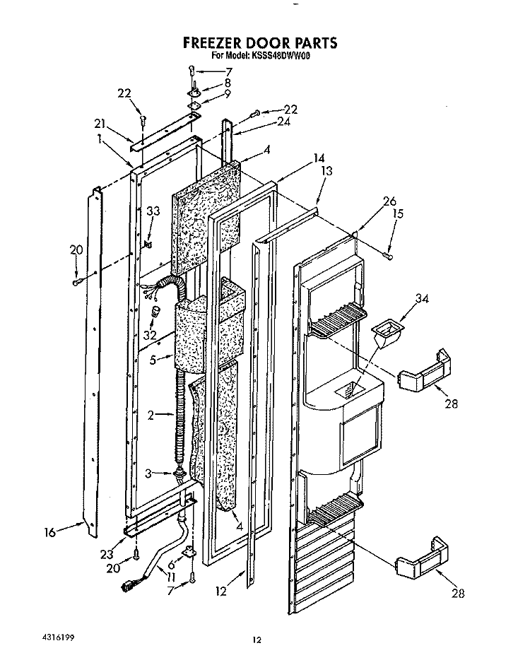 FREEZER DOOR Diagram and Parts List for KSSS48DWW00  KitchenAid Refrigerator
