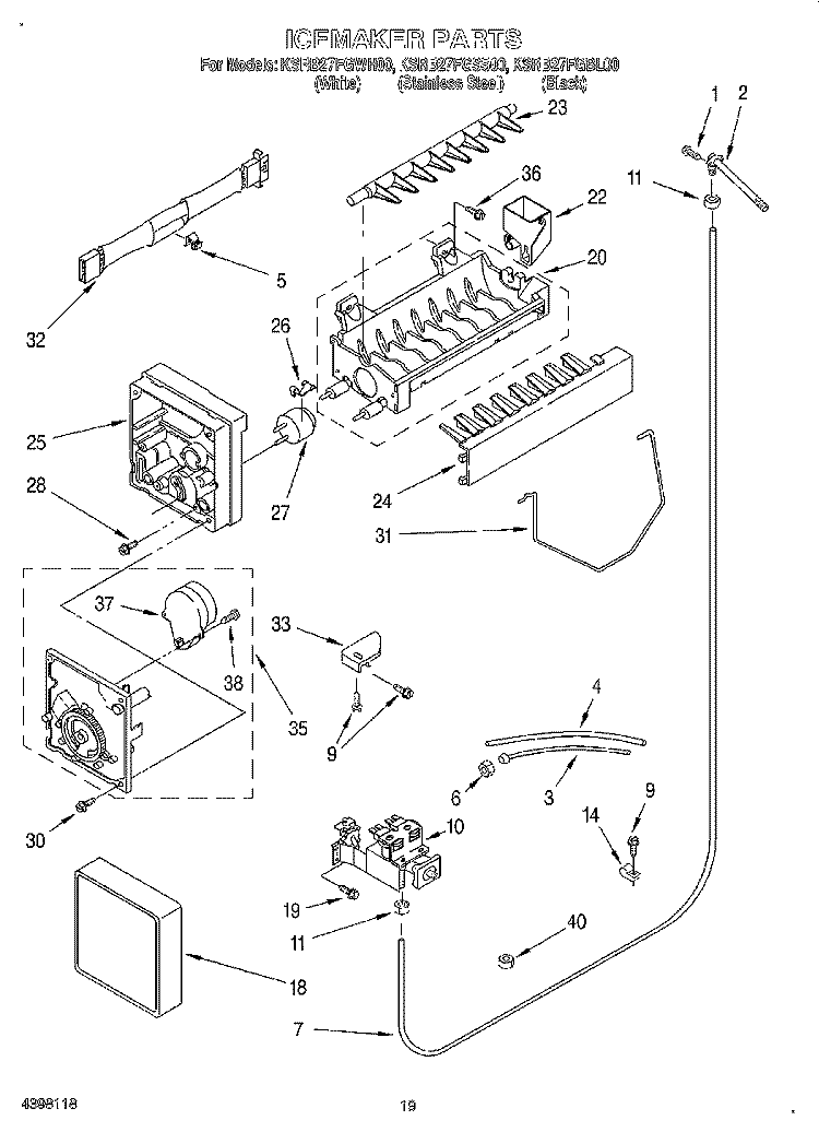 ICEMAKER, LIT/OPTIONAL Diagram and Parts List for KSRB27FGBL00  KitchenAid Refrigerator