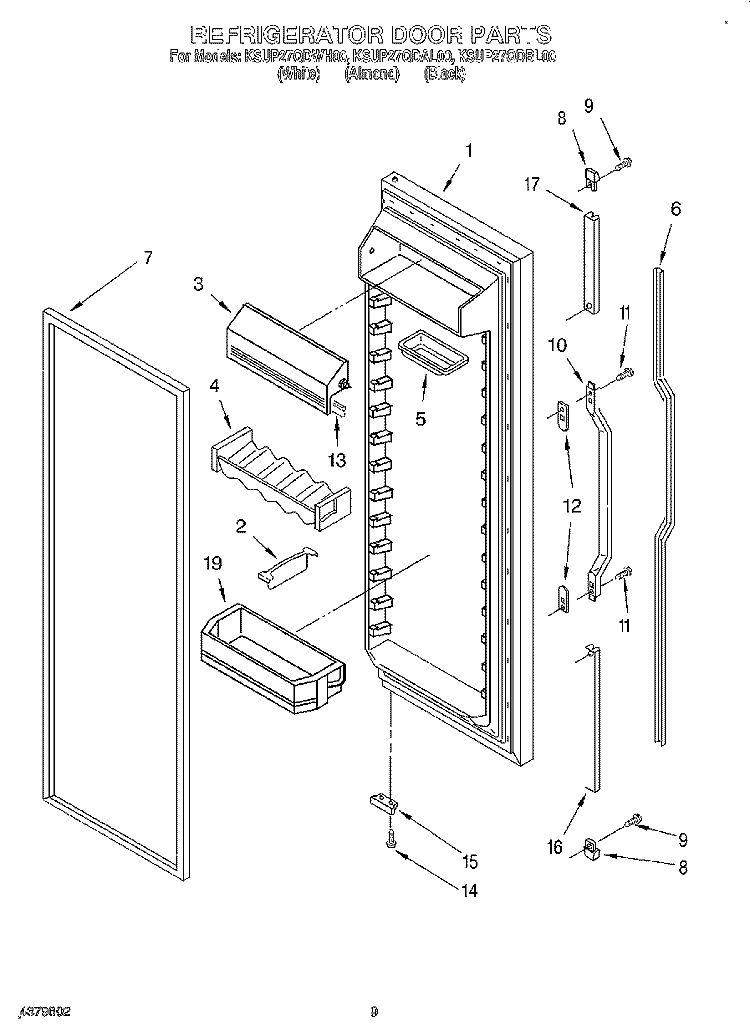 REFRIGERATOR DOOR Diagram and Parts List for KSUP27QDBL00  KitchenAid Refrigerator