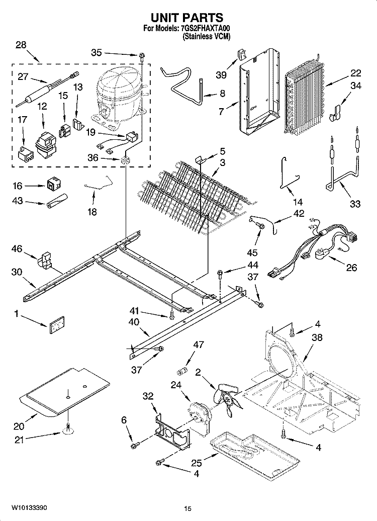UNIT PARTS Diagram and Parts List for 7GS2FHAXTA00  Whirlpool Refrigerator