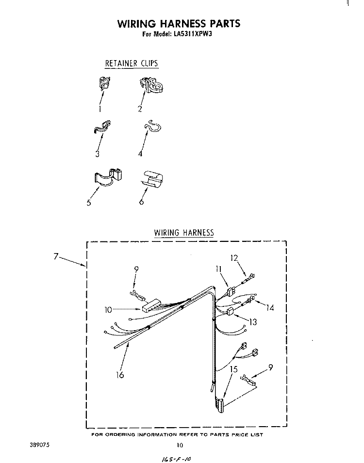 WIRING HARNESS Diagram and Parts List for LA5311XPW3  Whirlpool Washer