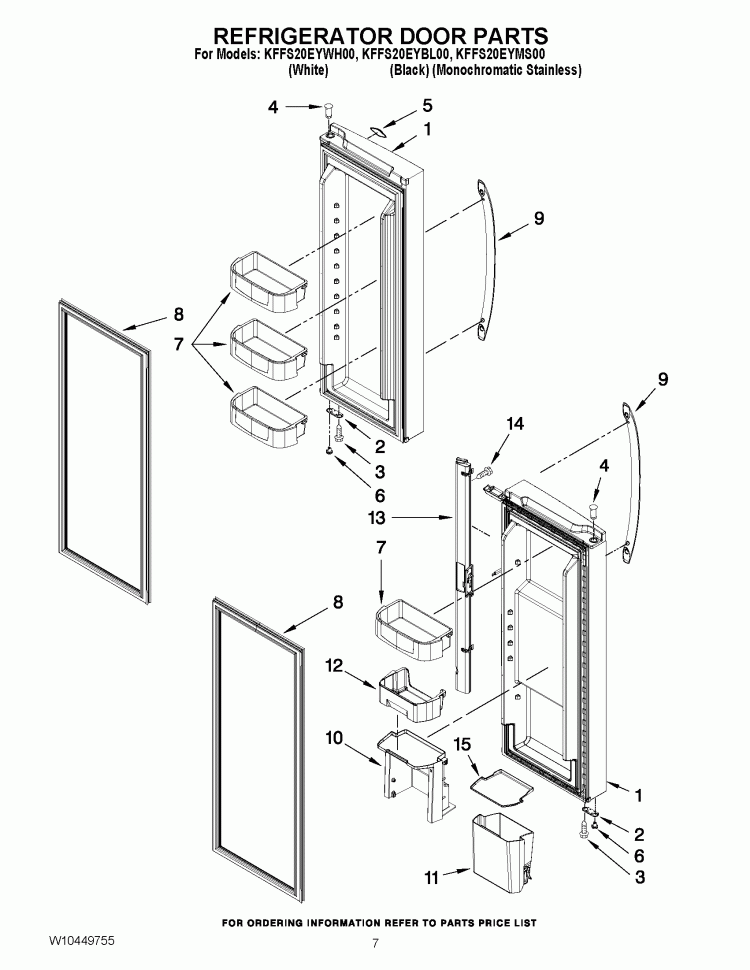 REFRIGERATOR DOOR PARTS Diagram and Parts List for KFFS20EYWH00  KitchenAid Refrigerator