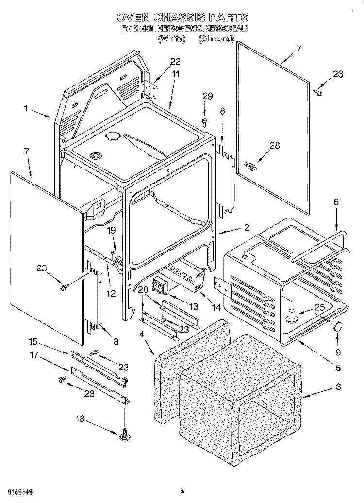 OVEN CHASSIS Diagram and Parts List for KERS507EAL3  KitchenAid Range