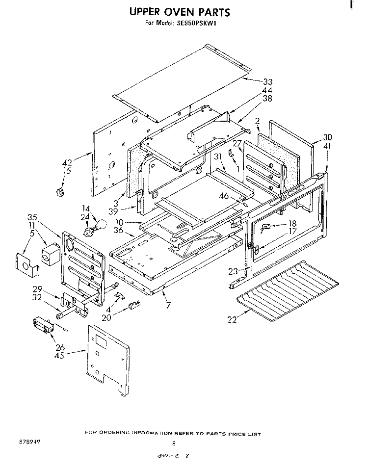 UPPER OVEN Diagram and Parts List for SE950PSKW1  Whirlpool Range