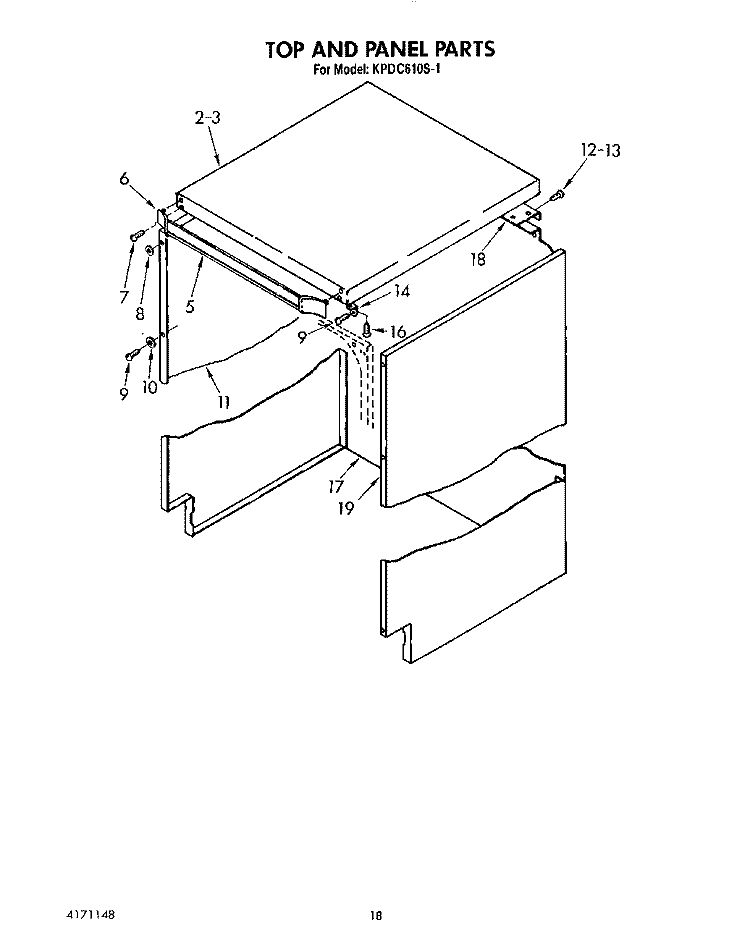 TOP AND PANEL Diagram and Parts List for KPDC610S1  KitchenAid Dishwasher