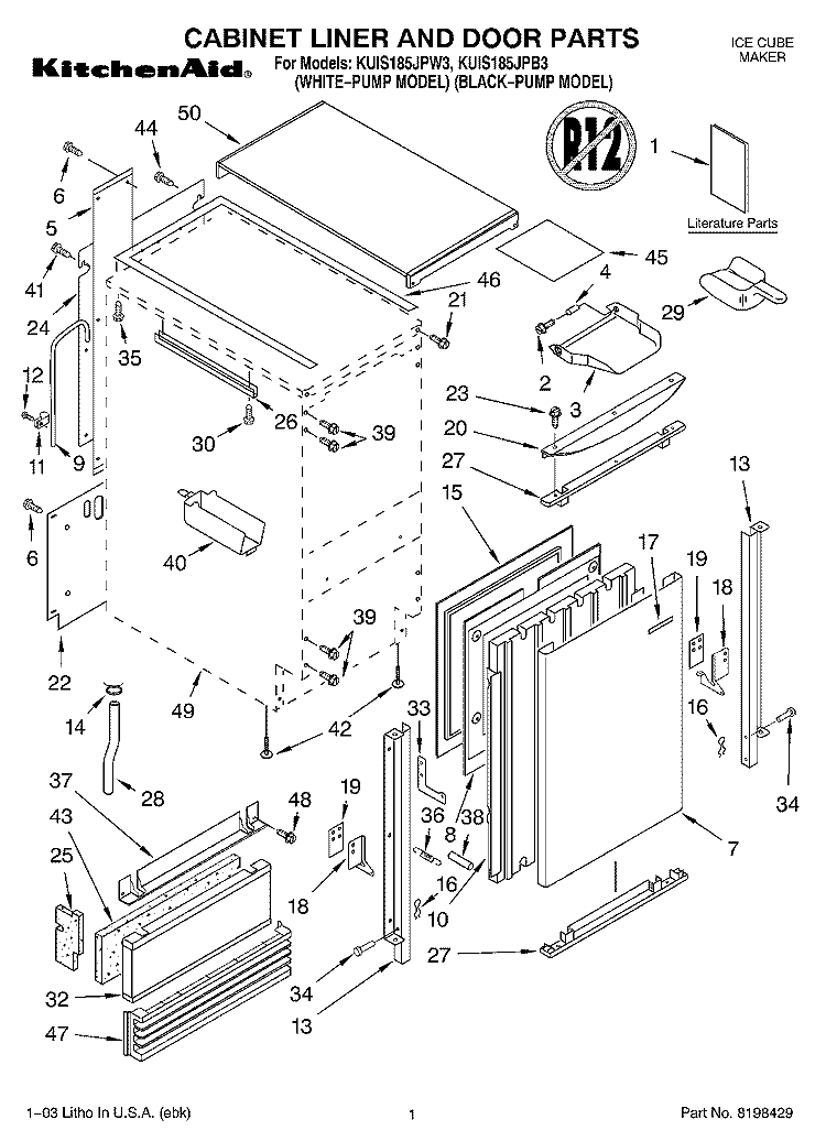 CABINET LINER AND DOOR PARTS Diagram and Parts List for KUIS185JPB3  KitchenAid Ice Maker