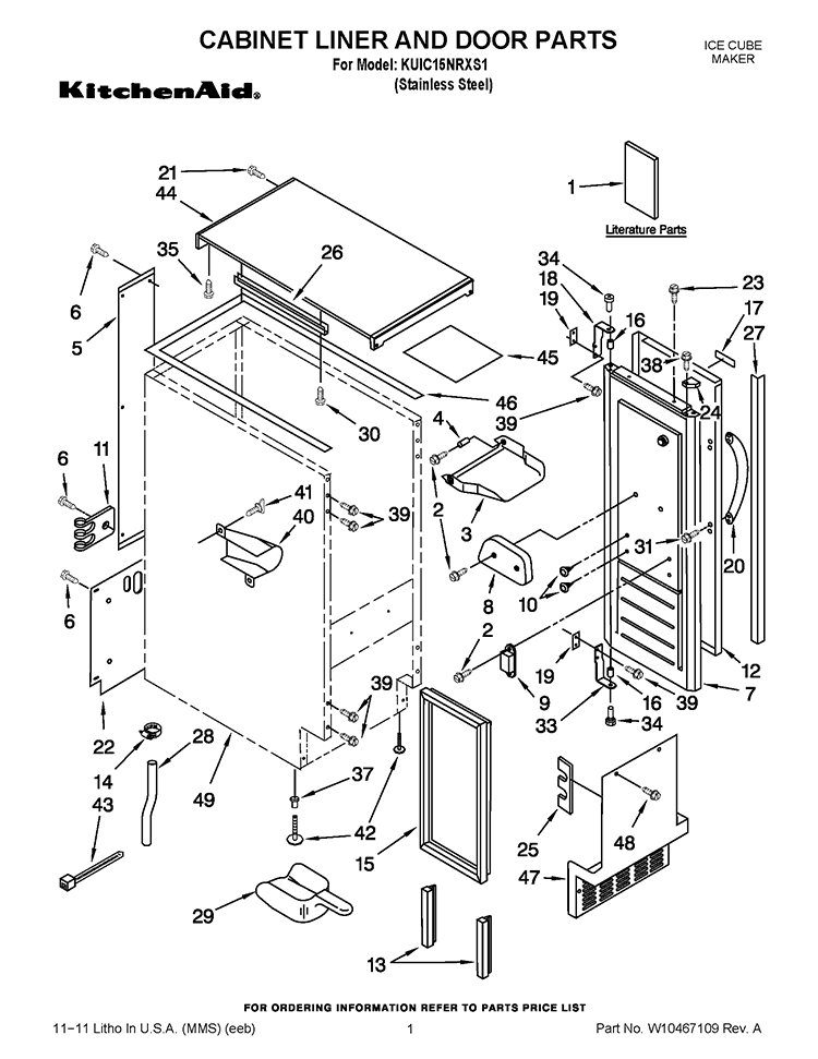 CABINET LINER AND DOOR PARTS Diagram and Parts List for KUIC15NRXS1  KitchenAid Ice Maker