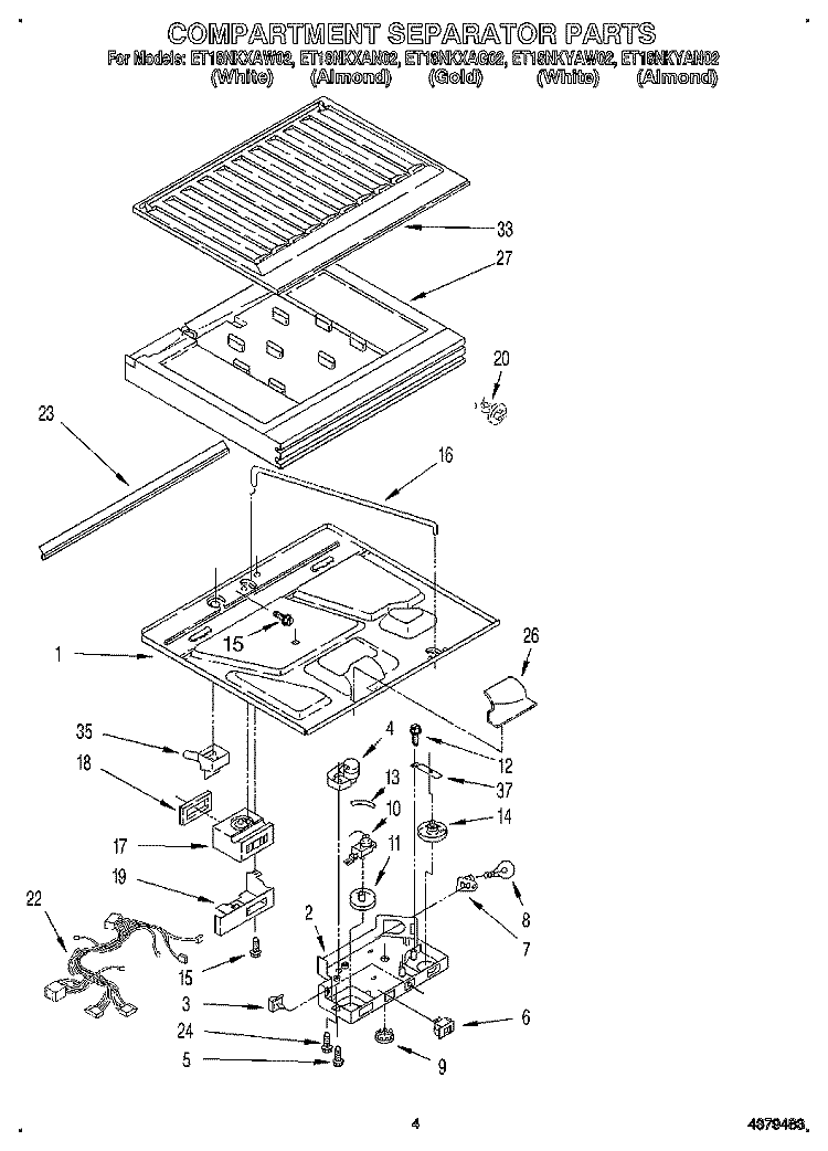 COMPARTMENT SEPARATOR Diagram and Parts List for ET18NKXAN02  Whirlpool Refrigerator