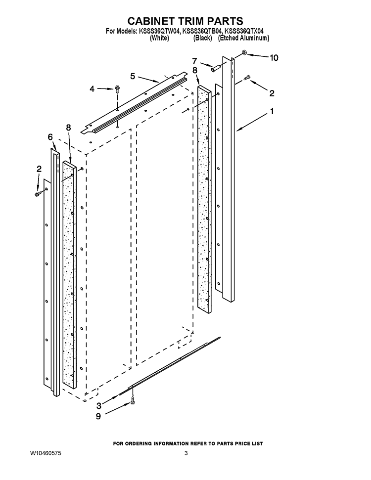 CABINET TRIM PARTS Diagram and Parts List for KSSS36QTB04  KitchenAid Refrigerator