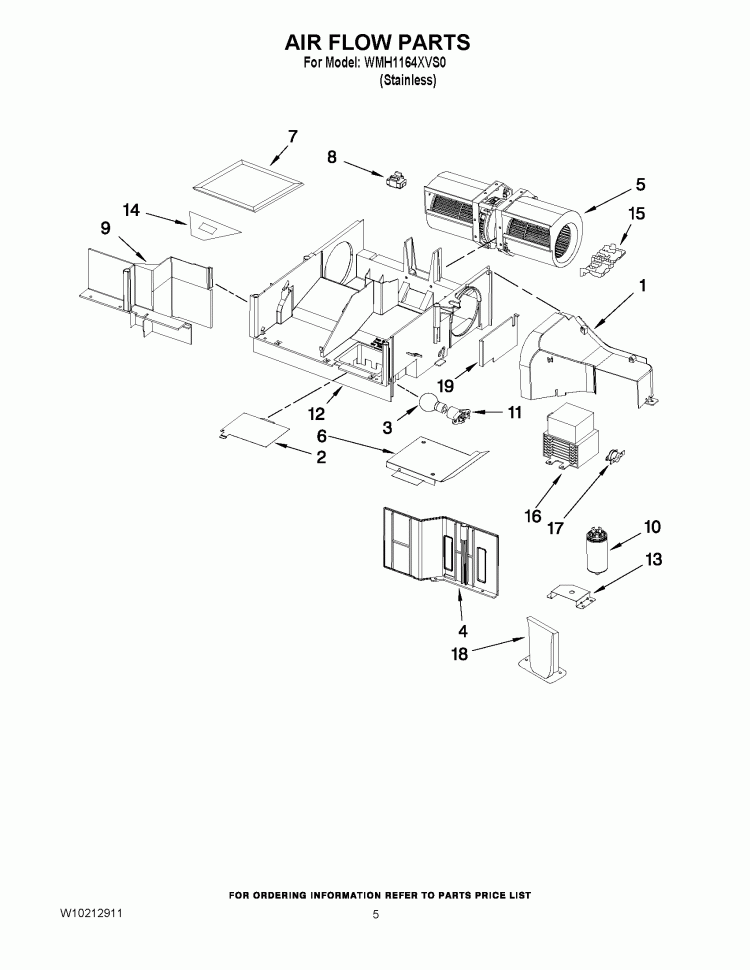 AIR FLOW PARTS Diagram and Parts List for WMH1164XVS0  Whirlpool Microwave
