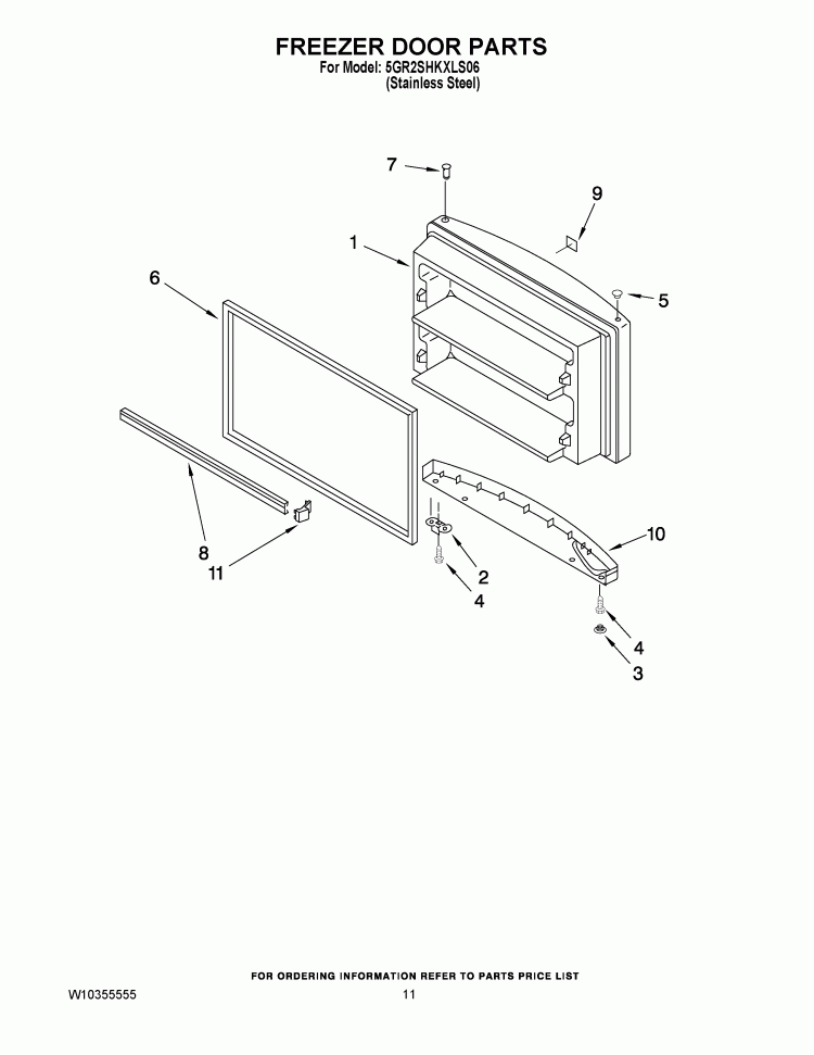 FREEZER DOOR PARTS Diagram and Parts List for 5GR2SHKXLS06  Whirlpool Refrigerator